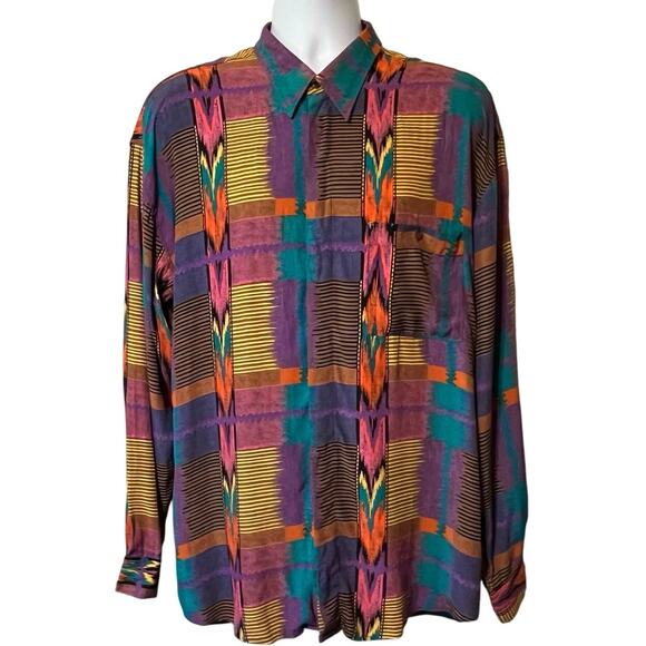 VTG Dino Baldini Shirt Men XL Abstract Art Italy Long Sleeve Lightweight Retro - Picture 1 of 10